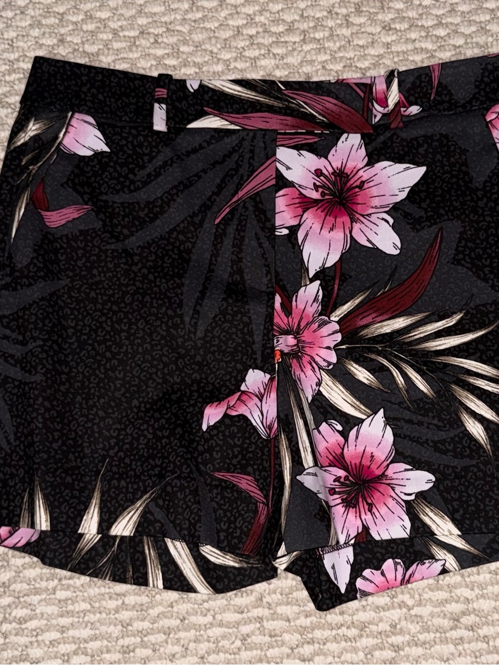 White House Black Market Black Floral Pink Bermuda Shorts